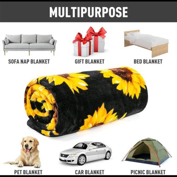 Sunflower Gifts Blanket, Double Sided Print Throw Soft Warm Lightweight 50"x60" - Picture 6 of 6